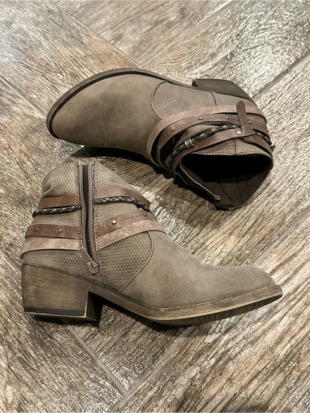Brown Braided Strap Ankle Boots